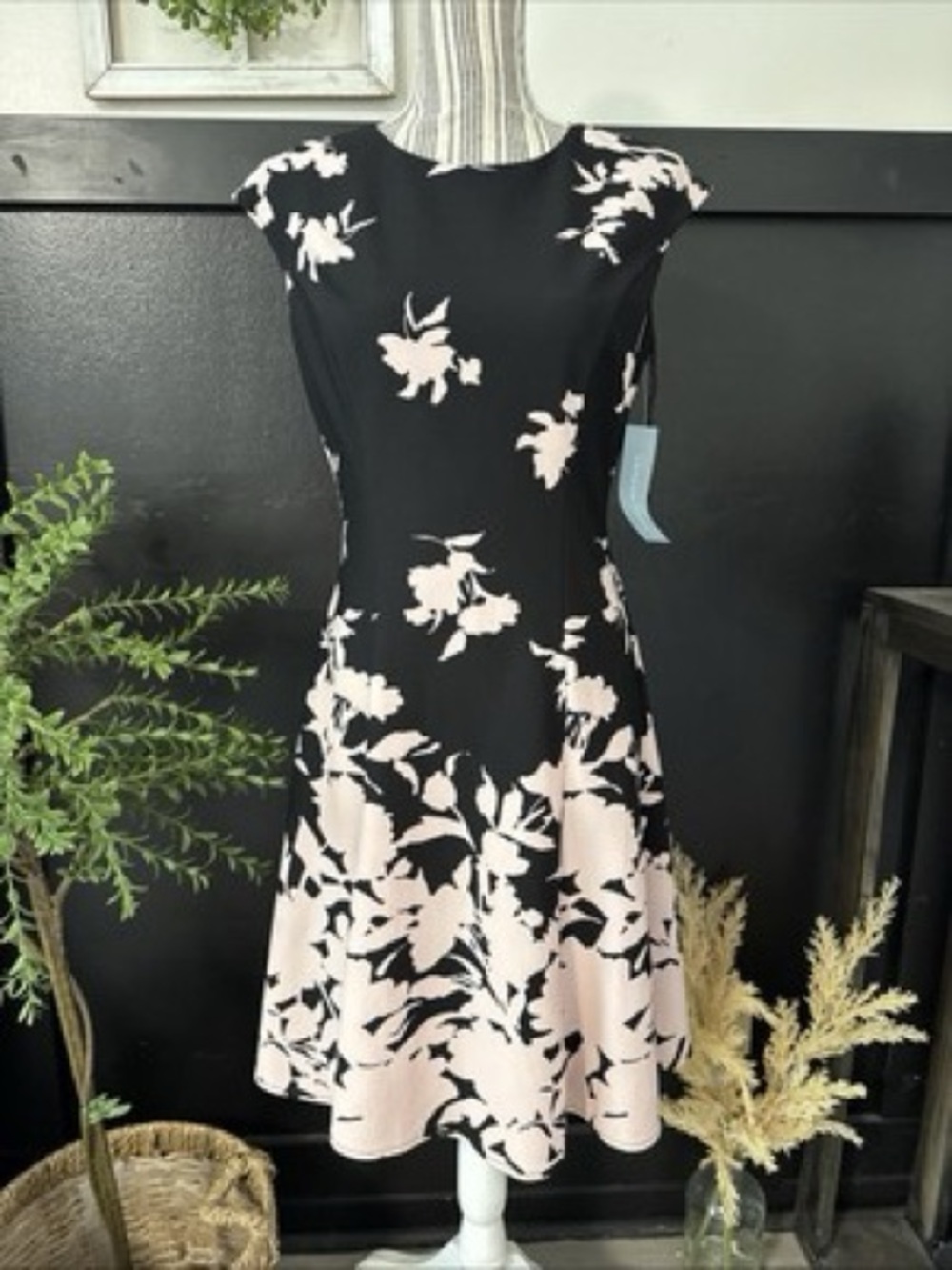 NWT London Times Black & White Floral Office Dress Sz 6
